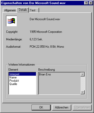 Properties of The Microsoft Sound.waw